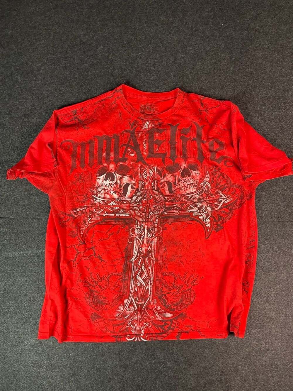 MMA Elite Graphic Print T-Shirt Red Skull Cross